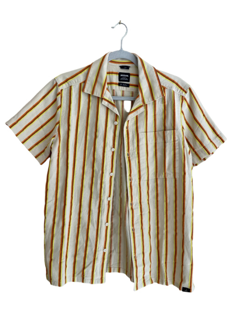 prAna Mantra Heritage Shirt Mens S Yarrow Stripe Organic Cotton Slim Fit NWOT